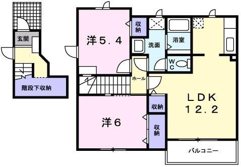 ラ・セゾンII(2LDK/2階)の間取り写真