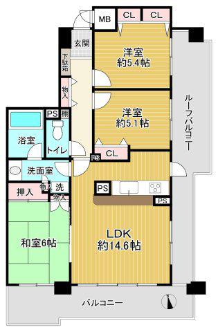 ボヌール八王子(3LDK/13階)の間取り写真