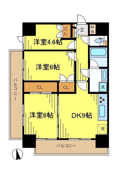 藤和シティホームズ早稲田(3DK/2階)の間取り写真