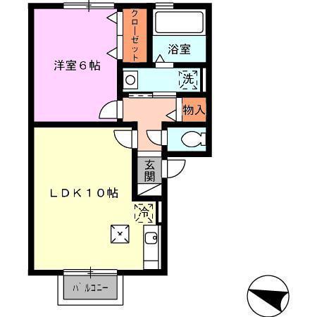 ロイヤルガーデン小佐世保A棟(1LDK/1階)の間取り写真