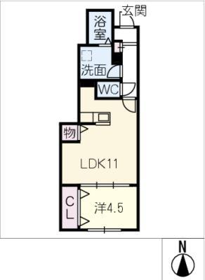 リーブルファイン稲永Ⅱ(1LDK/1階)の間取り写真