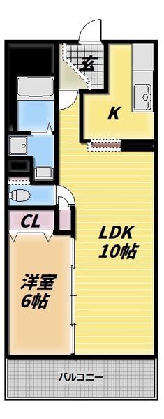 石川橋セブン(1LDK/5階)の間取り写真
