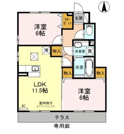 エルミタージュ C 105(2LDK/1階)の間取り写真