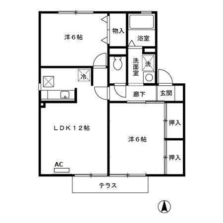 ウィルコート志比田(2LDK/1階)の間取り写真