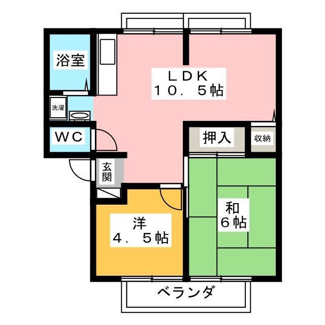 ロイヤルヒルズ3番館(2LDK/1階)の間取り写真