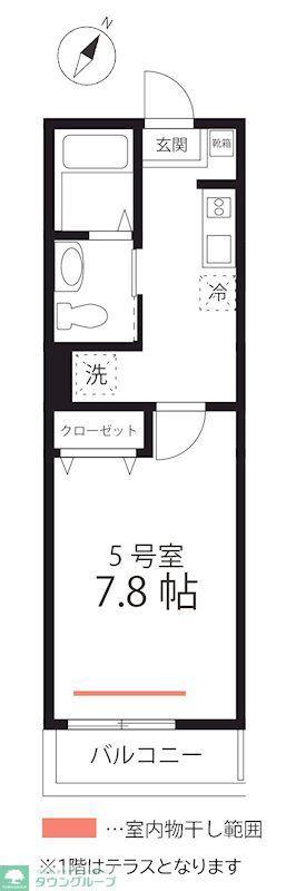 QUIET CRAB HOUSE 金沢文庫(1K/1階)の間取り写真