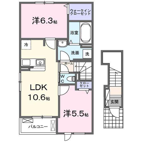 グレイス キュウエイ(2LDK/2階)の間取り写真