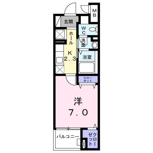 MAISON CALME VII(1K/4階)の間取り写真