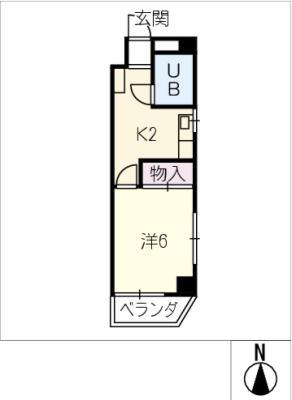マイノーラ町北(1K/2階)の間取り写真