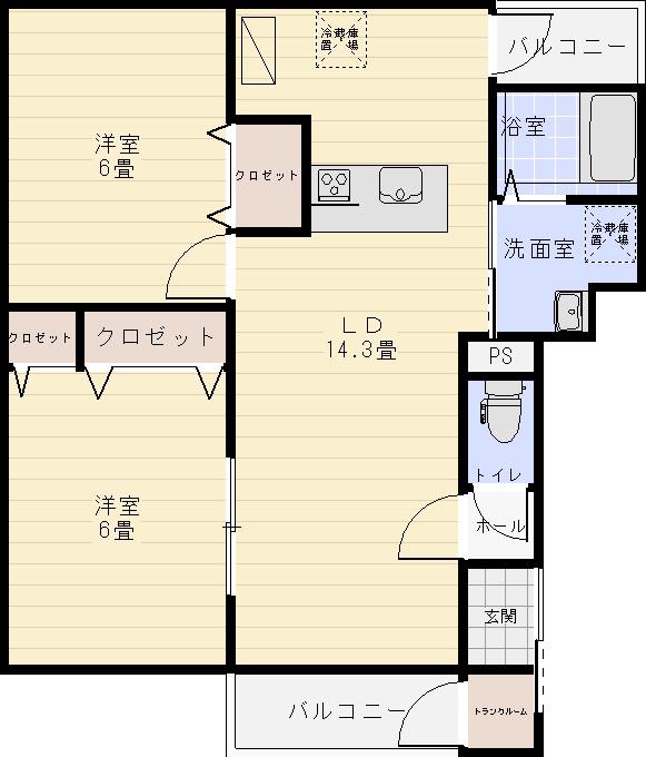 YSSQUARE山王(2LDK/4階)の間取り写真