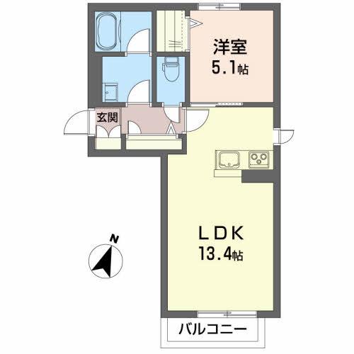 ATELIELL高森(1LDK/2階)の間取り写真