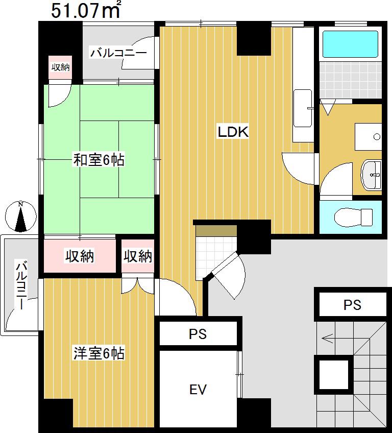 シャローム三鷹(2LDK/6階)の間取り写真