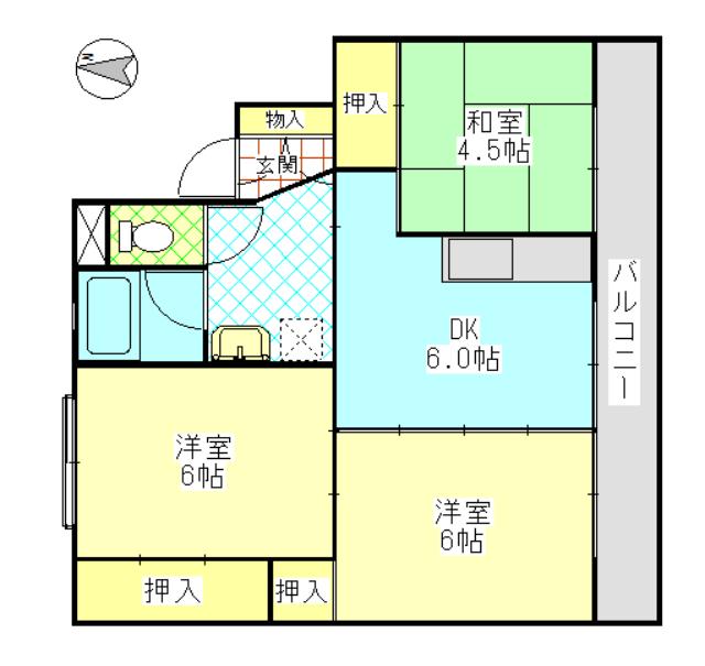 ビレッジハウスひだのもり1号棟(3DK/4階)の間取り写真