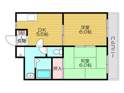 山本マンション(2DK/2階)の間取り写真