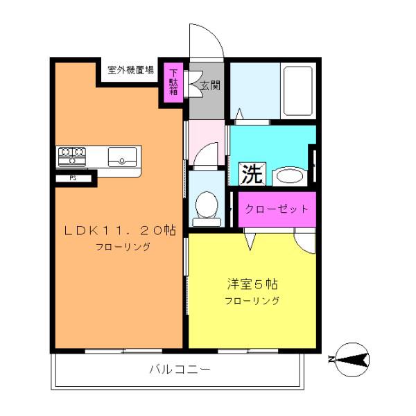 エルヴェージュ(1LDK/1階)の間取り写真