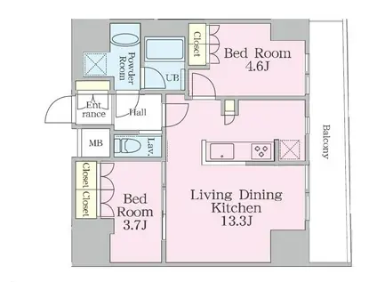 リージア浅草橋(2LDK/13階)の間取り写真