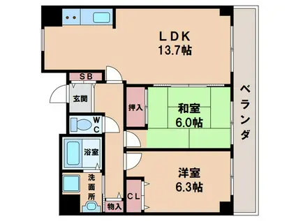 コーシャハイツ阿倍野筋(2LDK/6階)の間取り写真