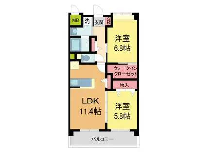 グランジェ東甲子園(2LDK/1階)の間取り写真