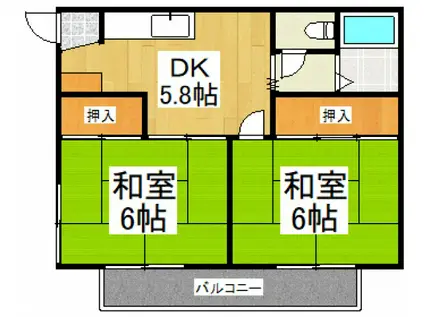 明城コーポ(2DK/2階)の間取り写真