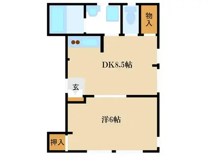 大川ビル(1DK/2階)の間取り写真