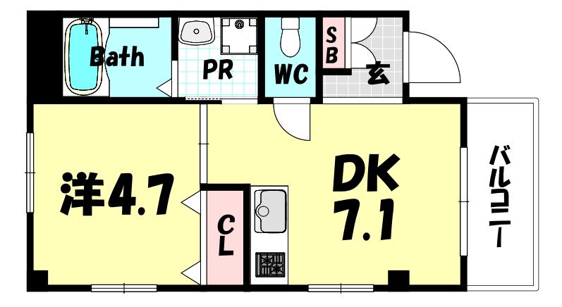 ERCITYSNISHINADA(1LDK/4階)の間取り写真