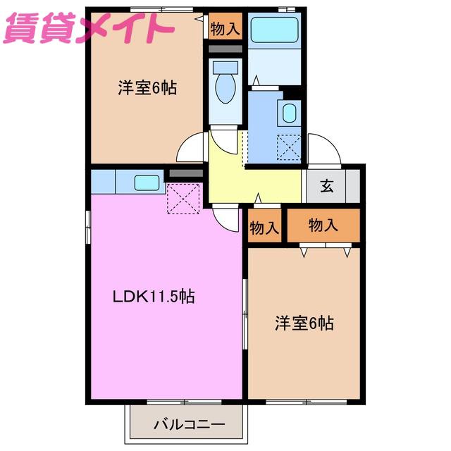 COMODO楠 B(2LDK/2階)の間取り写真