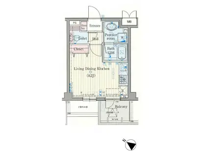 ドメイン横濱元町(ワンルーム/2階)の間取り写真