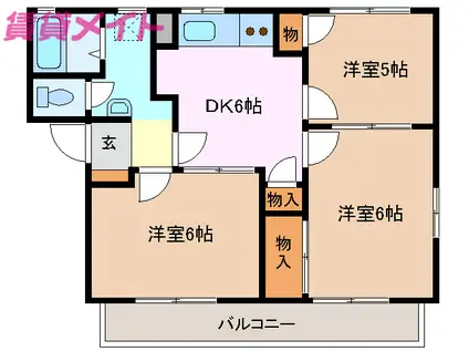 スカイヒル佃B棟(3DK/2階)の間取り写真