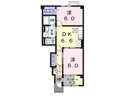 プロムナードB棟(2DK/1階)の間取り写真