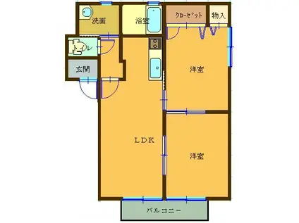 レジデンシャルB(2LDK/1階)の間取り写真