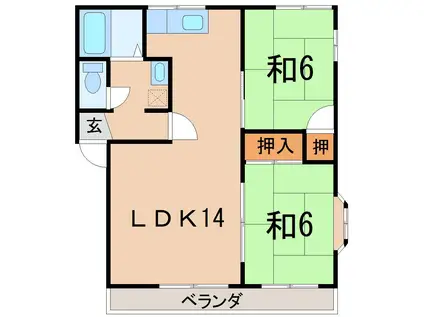 フレグランス渡利(2LDK/2階)の間取り写真
