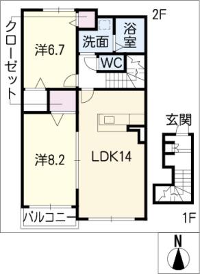 サンリット タウンB(2LDK/2階)の間取り写真