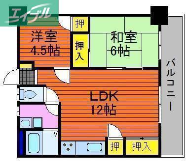 河合ビル(2LDK/3階)の間取り写真