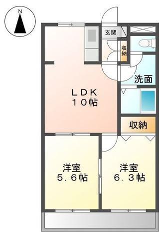 アメニティーハイツ 2(2LDK/1階)の間取り写真