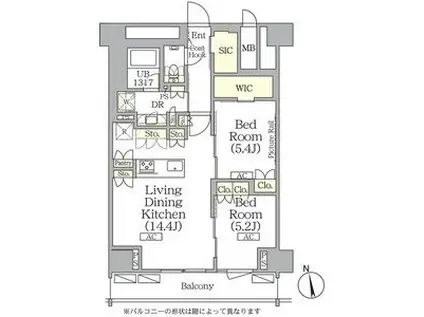 ザ・パークハビオ神楽坂レジデンスサウス(2LDK/8階)の間取り写真