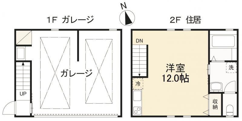 アルカディアガレージ元山A・B(ワンルーム/2階)の間取り写真