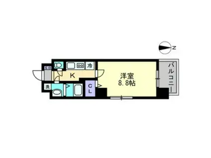 グランフォンテーヌ奉還町(1K/9階)の間取り写真