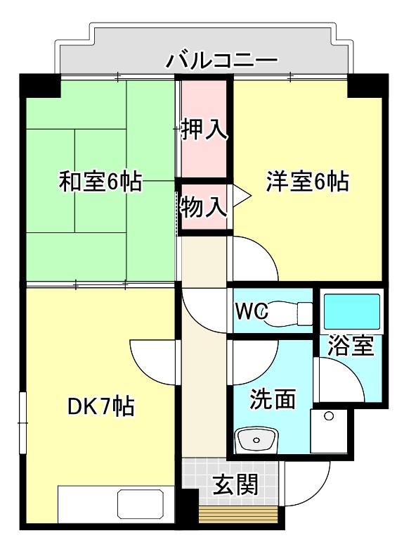 ハイグレード志紀(2DK/4階)の間取り写真