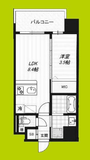 LUXE玉造南(1LDK/9階)の間取り写真