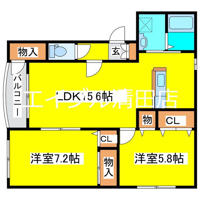 シャムロック(2LDK/1階)の間取り写真