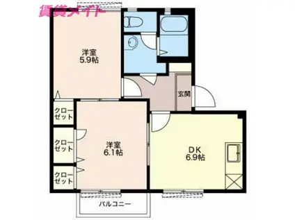 AUBE02(2DK/2階)の間取り写真