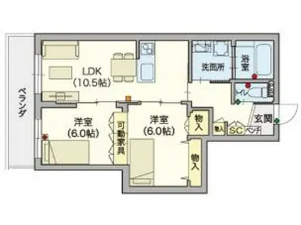 カメリア赤塚(2LDK/4階)の間取り写真