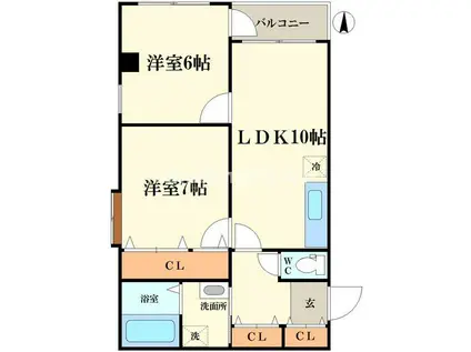 難波パークハウス(2LDK/6階)の間取り写真