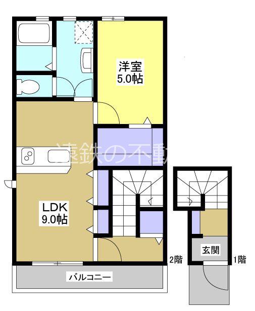 LOTUS河輪(1LDK/2階)の間取り写真