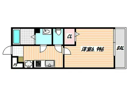 リブリドゥソレイユ中里(1K/2階)の間取り写真