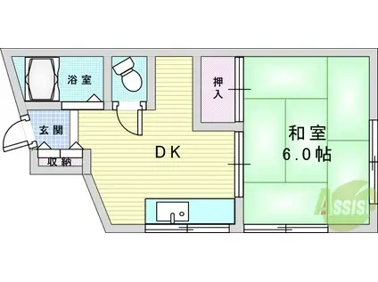 泉町大栄ハイツA棟(1DK/1階)の間取り写真