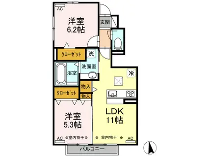ケンズスクエア A棟(2LDK/1階)の間取り写真