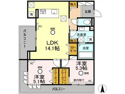 サニーヒルII(2LDK/1階)の間取り写真