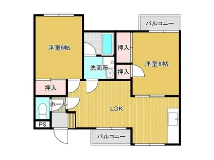 緑ヶ丘ハイツ(2LDK/2階)の間取り写真