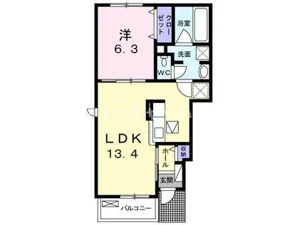 グリーンハウスEI(1LDK/1階)の間取り写真